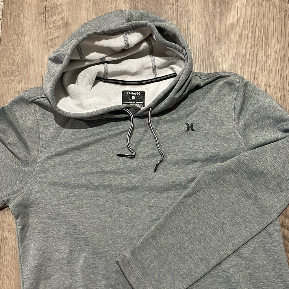 Men Teen Small Hurley Nike Dri Fit hoodie pullover jacket light heather gray